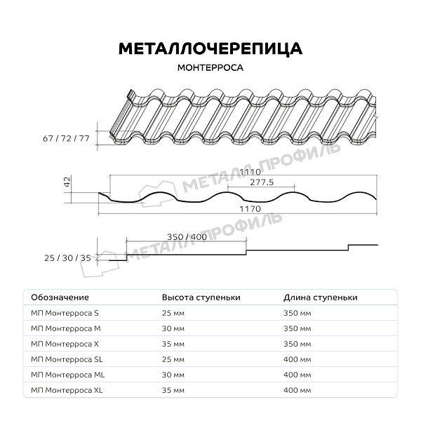 Металлочерепица МЕТАЛЛ ПРОФИЛЬ Монтерроса-X (ПЭ-01-8012-0.5) ― купить по доступной стоимости в Ташкенте.